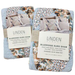 New 2 Pack Linden Street Blueridge Euro Square Pillow Shams Patchwork Farmhouse